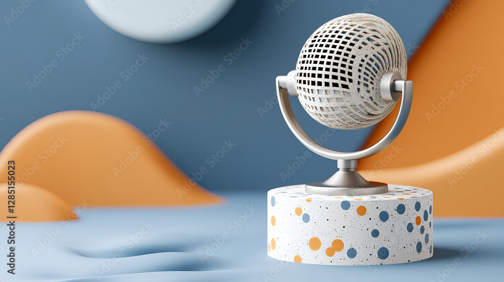 Poster creative audio studio setup modern workspace 3d render minimalist design close-up view conceptual vi