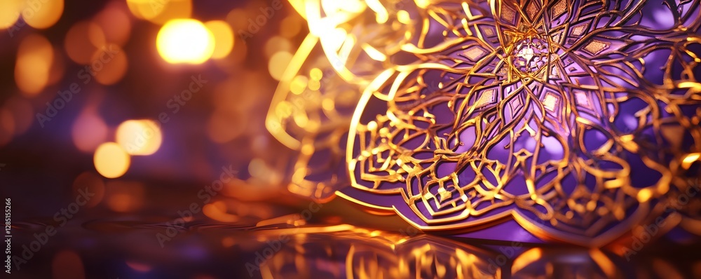 Poster intricate golden patterned ornament with soft bokeh background shines beautifully