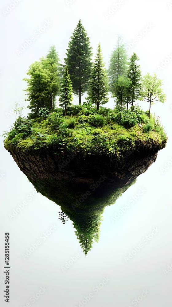 Poster magical floating island adorned with a variety of trees and lush vegetation representing serenity : 