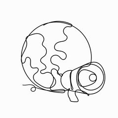 continuous line drawing globe and megaphone illustration