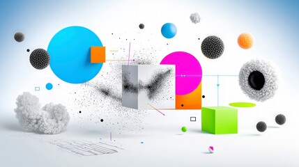 Obraz premium Abstract 3D Flowchart Colorful Cubes Spheres Data Visualization