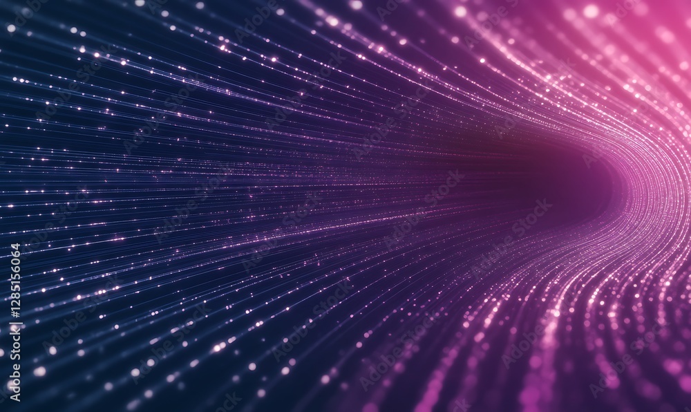 Poster vibrant light trails create a dynamic, ethereal tunnel effect in shades of pink and purple.