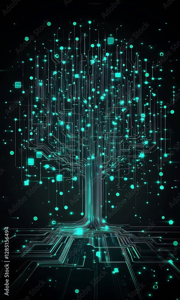 Aufkleber Intricate Digital Tree Design Featuring Flowing Circuit Lines and Modern Technology Elements : Generative AI