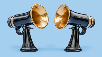 Engaging dialogue event featuring vintage megaphones studio setting high-quality image creative perspective communication concept