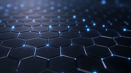 Naklejka premium Futuristic hexagonal pattern with glowing blue accents on a dark background.