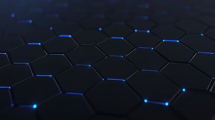 Dark hexagonal pattern with glowing blue accents, creating a futuristic tech aesthetic.