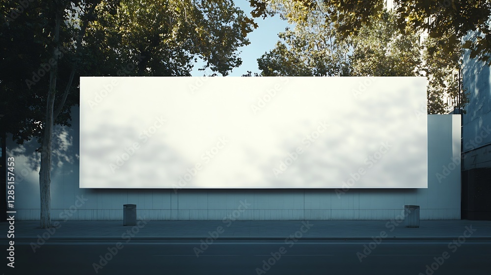 Poster empty urban billboard surrounded by green trees in modern city setting : generative ai