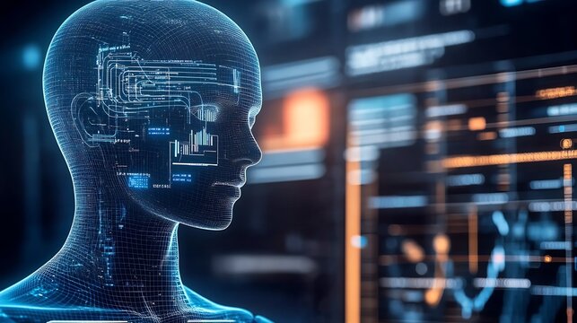 High-tech human silhouette with advanced data visualization highlighting digital information and analytics : Generative AI