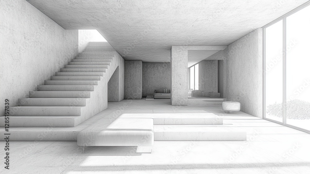 Poster the interior architecture features concrete staircase and open design