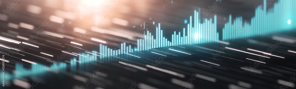 Leinwandbilder abstract digital visualization of sound waves with glowing lines and bars in a futuristic setting.
