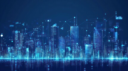 Fototapeta premium Futuristic Smart Cityscape: Digital Metropolis at Night