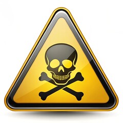 Caution Sign Featuring Skull and Crossbones in Bright Yellow Triangle with Black Icon