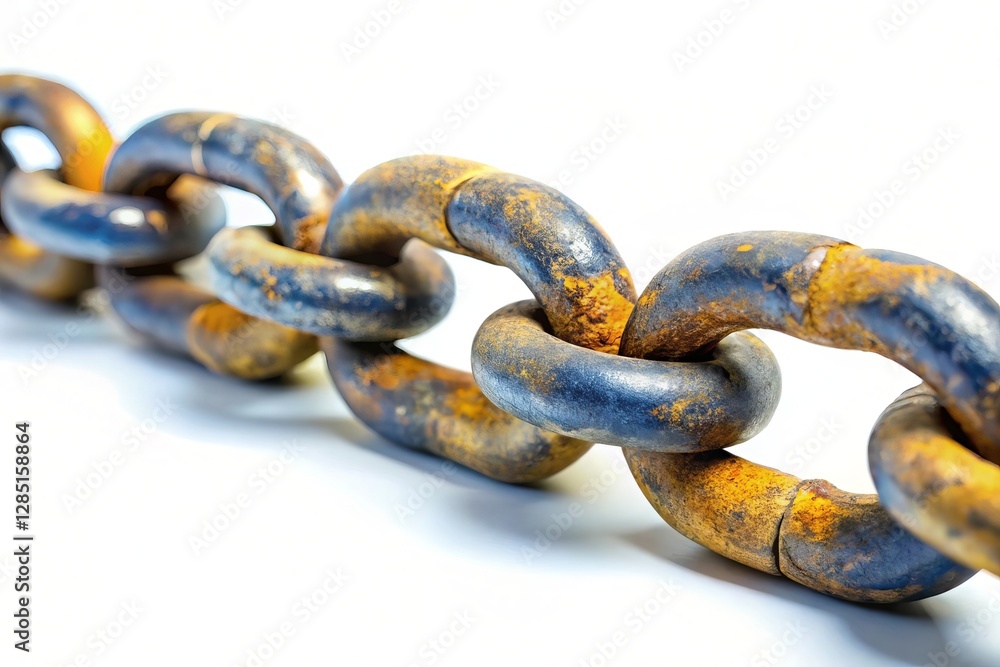 Poster rusty and weathered metal chain isolated on a white background for industrial concepts