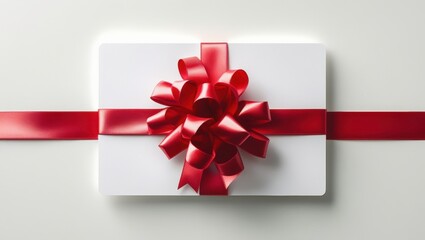 Blank White Gift Card with Red Satin Ribbon Bow for Celebrations and Special Occasions