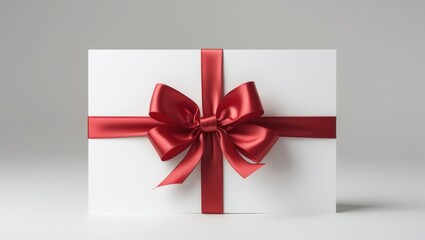 Blank White Gift Card with Red Satin Ribbon Bow for Celebrations and Special Occasions