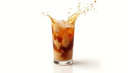 Iced Coffee Splashing Glass Drink Studio Shot High-Quality