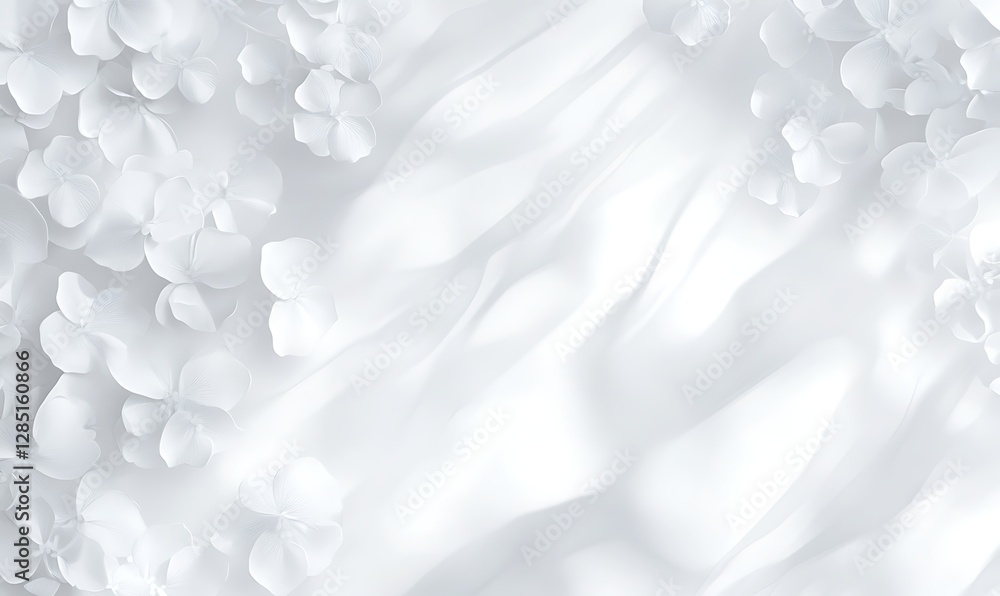 Poster Soft white texture with gentle curves and floral elements, creating a serene and calming background.
