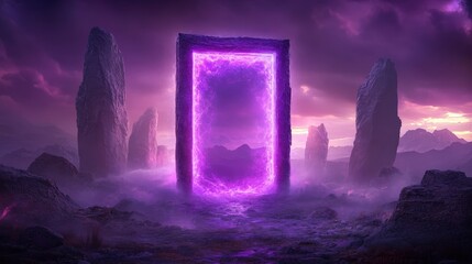 Enigmatic Portal Surrounded by Mystical Landscape at Twilight