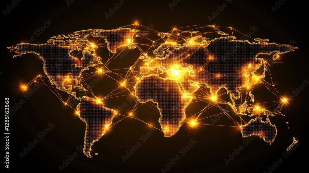 Poster global network: a glowing map of interconnection