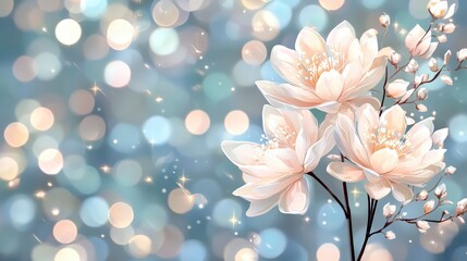 Obraz premium Elegant White Flowers Bokeh Background Soft Romantic Floral Design