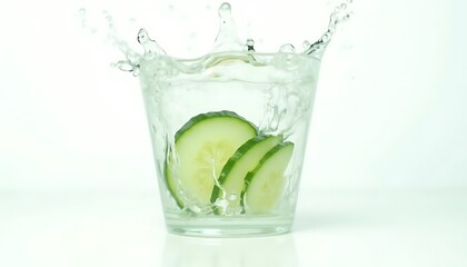Cucumber Slices Splashing Water Refreshing Drink Glass High Quality