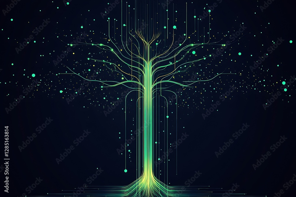 Poster Enhanced digital tree architecture showcasing interconnected branches and luminous dots exemplifying advanced technology : Generative AI