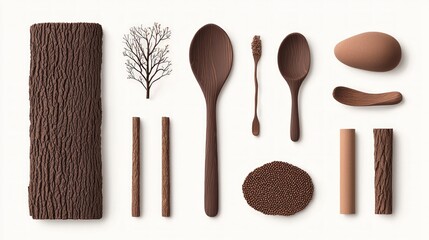 Rustic Wooden Elements  Spoons  Tree Bark  Branches  Nature Design