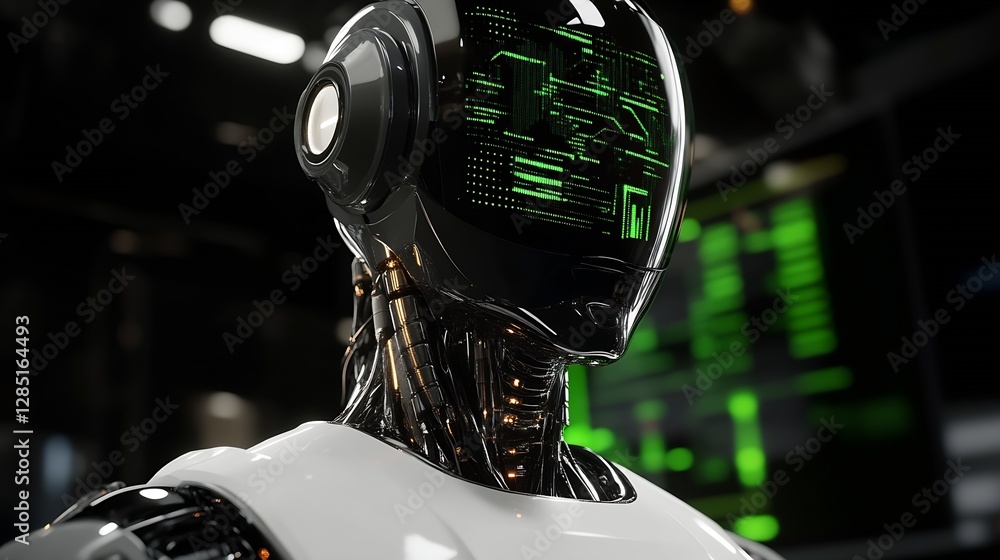 Leinwandbilder advanced robotic figure with glowing features and modern design standing in a digital space : genera