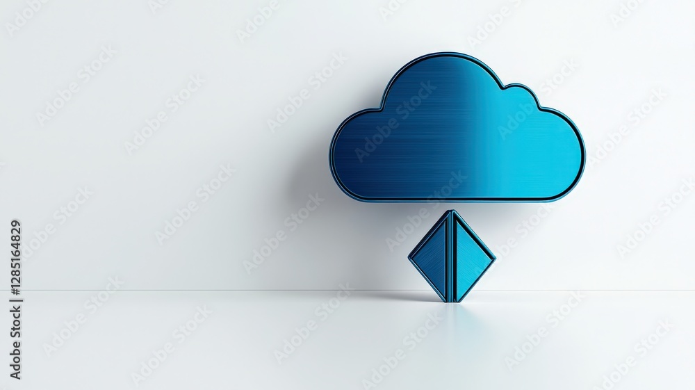 Poster a sleek blue cloud icon with an downward arrow symbolizes cloud storage and data transfer on a minim