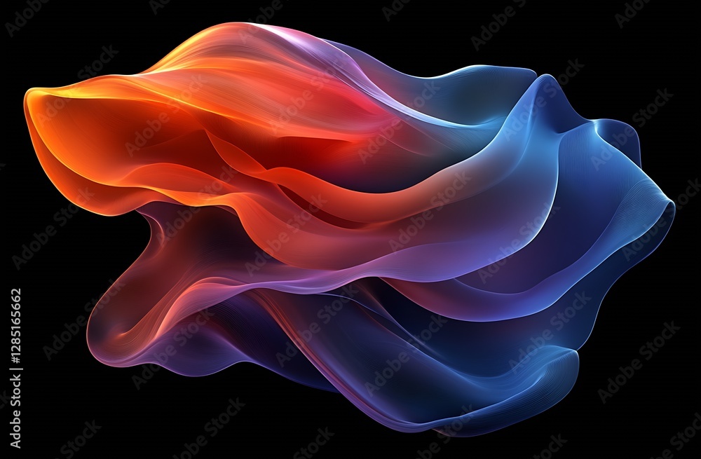 Aufkleber dynamic abstract waves blending warm red and cool blue hues flowing elegantly on a black background 