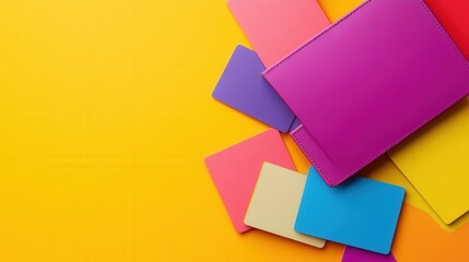 Colorful stationery items on a vibrant yellow background for creative workspace inspiration