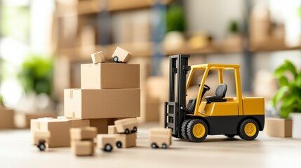 Naklejka premium Warehouse Automation Forklift Robots Cardboard Boxes Logistics Efficiency Supply Cha