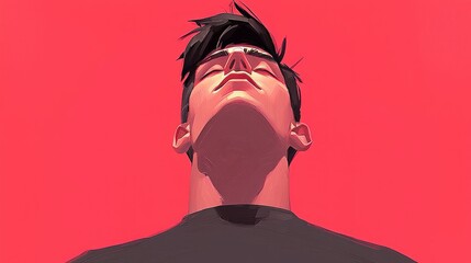 Abstract Male Portrait  Red Background  Peaceful  Calm  Stylized   Modern Art  Digital Pai