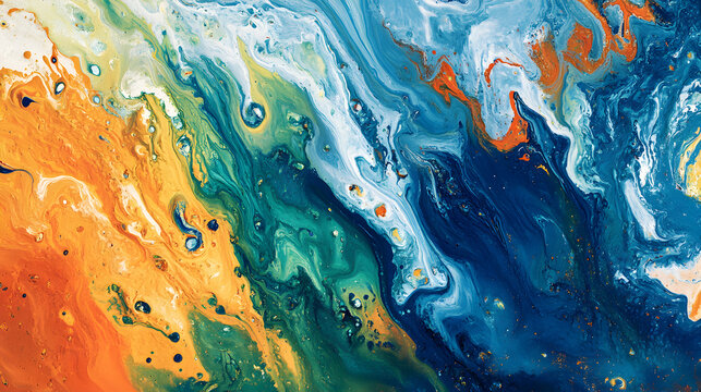 smears with contrasting hues of blue, orange, and green blending into a dynamic, energetic texture 