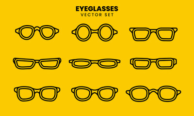 Minimalist outline vector set of various eyeglasses styles. Perfect for fashion, accessories, or optical-related designs