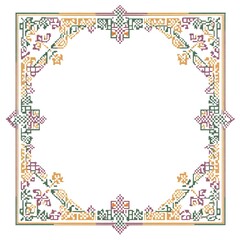 A rectangular frame with an Arabic pattern in the corners, illustration on white background, digital art made by Goden Love for cross stitch and embroidery design , featuring geometric patterns