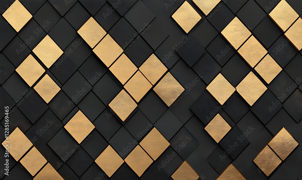Fototapete Textured black and gold geometric pattern with squares creating an elegant visual effect.