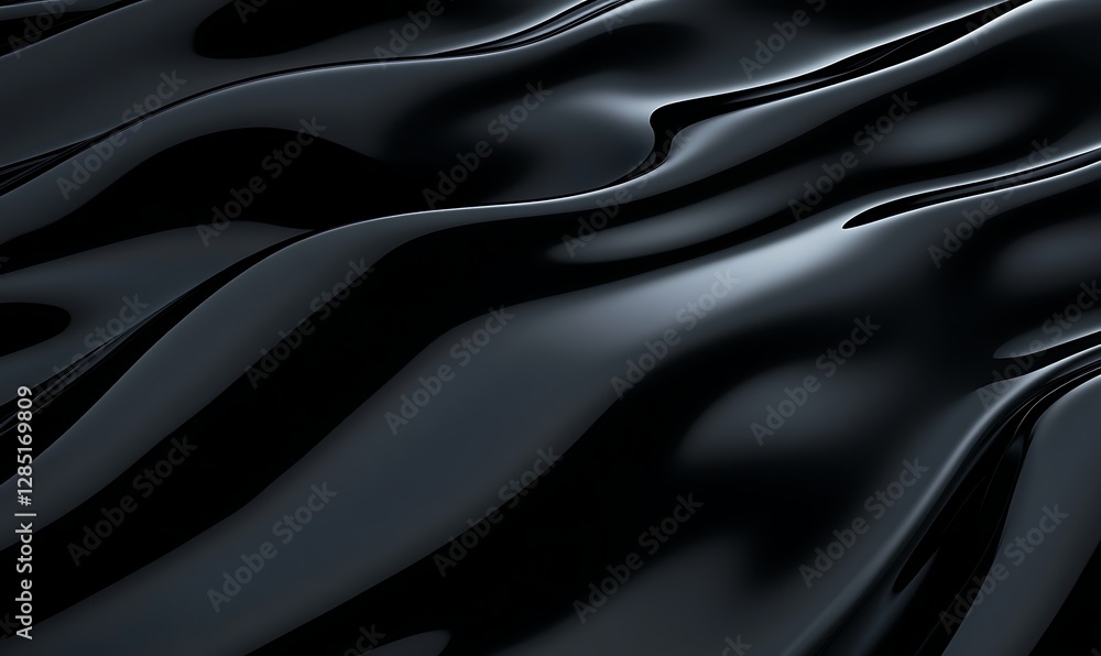 Poster Shiny black fabric with smooth waves and subtle texture.