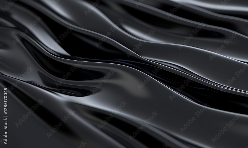 Poster sleek black fabric with smooth, flowing waves and a visible zipper detail.
