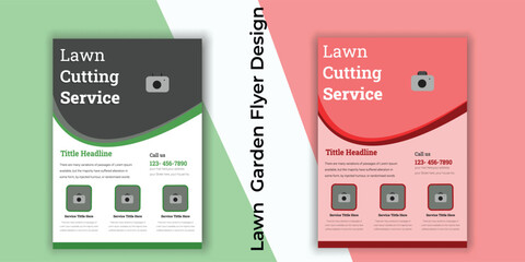 Flyer design template for lawn and gardening services. Design of a poster leaflet for gardening and tree services. Template for lawnmower flyers