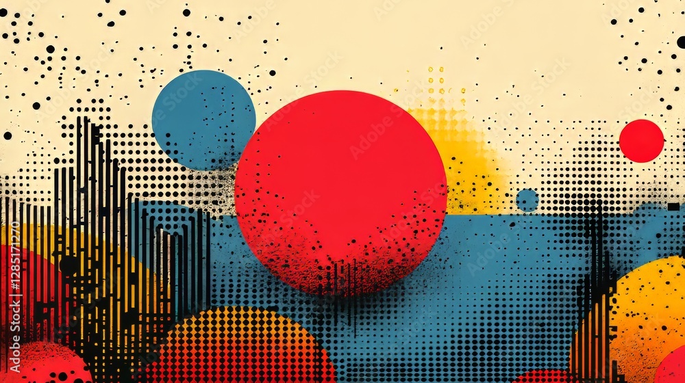 Poster colorful vector design with dots and geometric shapes for graphics