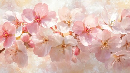 A serene arrangement of pink cherry blossoms against a soft, blurred background.