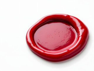 Blank red wax seal with raised edges on a white background, vintage style.