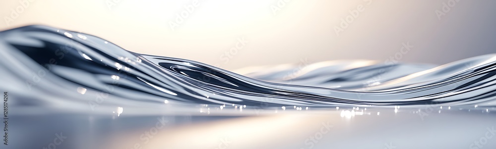 Poster abstract waves of liquid create a serene, reflective surface with a soft gradient background.