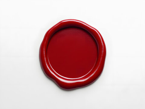 Blank red wax seal with raised edges on a white background, vintage style. - Powered by Adobe