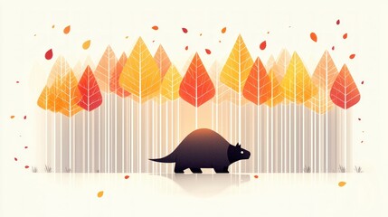 Autumnal Forest  Stylized Animal Silhouette  Fall Leaves  Nature Illustration