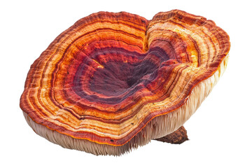 Vibrant and Colorful Mushroom Cap with Striking Red and Orange Patterns