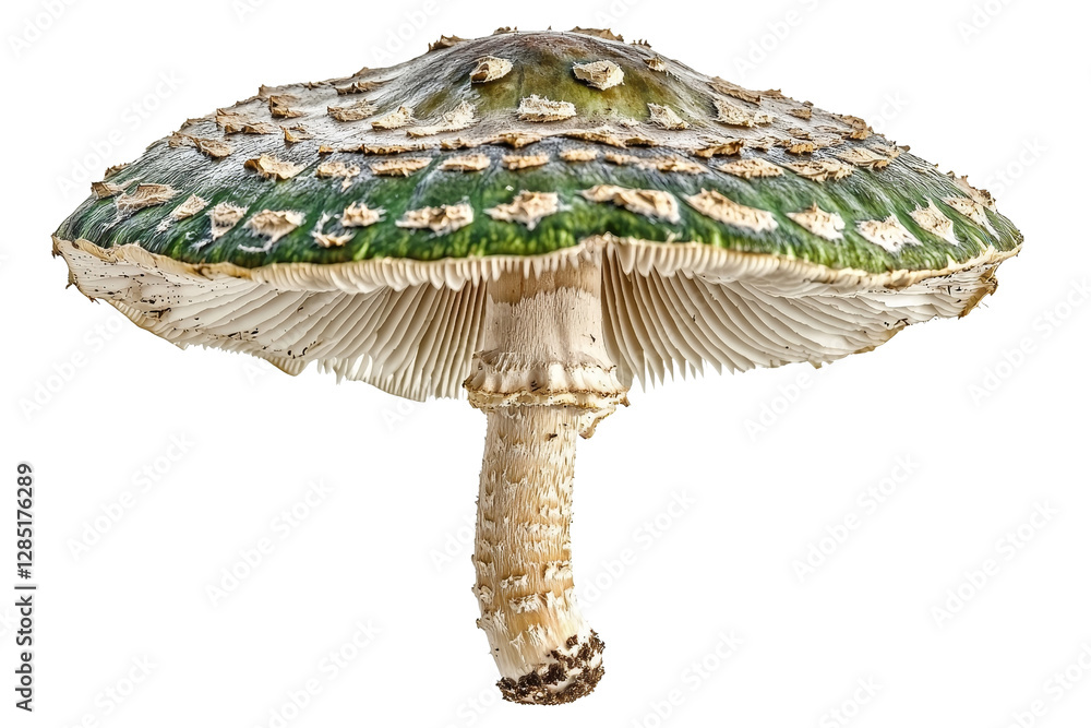 Poster detailed close-up of a colorful mushroom cap with unique patterns and texture