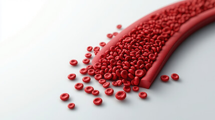 detailed medical illustration depicting red blood cells flowing in stream, showcasing their vibrant color and structure