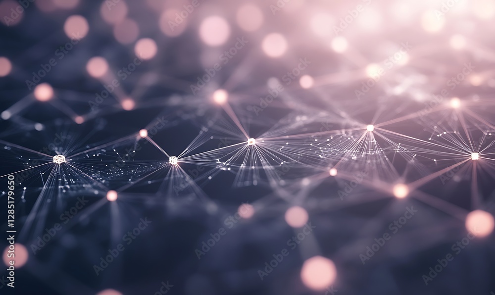 Poster Abstract network connections with glowing points on a dark background.